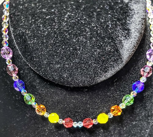 Handmade Swarovski Crystal rainbow Choker Necklace, Genuine Swarovski beads 17" - Picture 2 of 6