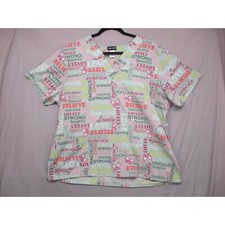 Scrub Studio Empowering Text Print V-Neck Womens Scrub Top Short Sleeve XL