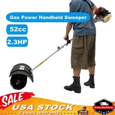 Gas Power Handheld Sweeper Broom Driveway Turf Artificial Grass Snow Clean 52CC