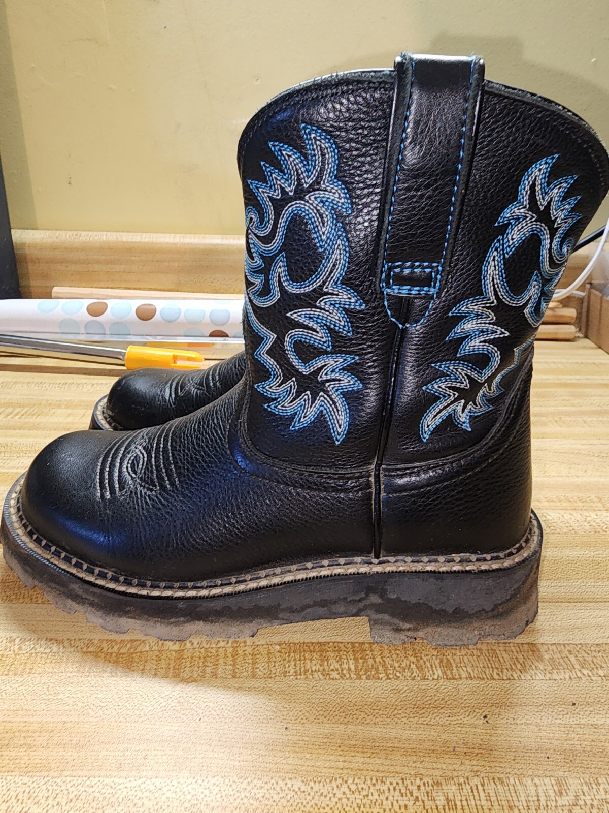 Ariat Fat Baby 14788 Black Embroidered Leather Western Cowboy Boots
