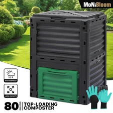 80 Gallon Outdoor Compost Bin Barrel Composter Tumbler w/Snap-on Top Lid+Gloves