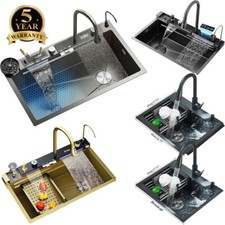 Stainless Steel Waterfall Flying Rain Single Bowl Kitchen Sink Pull-Out Faucet