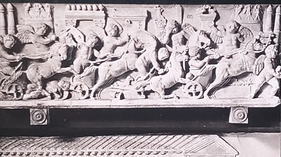 Horse Race of Cupids, Sarcophagus, Naples Museum, Magic Lantern Glass Slide