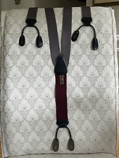 TRAFALGAR 1.5  Taupe  Burgundy LEATHER BUTTON SUSPENDERS, ADJUSTABLE BRACES