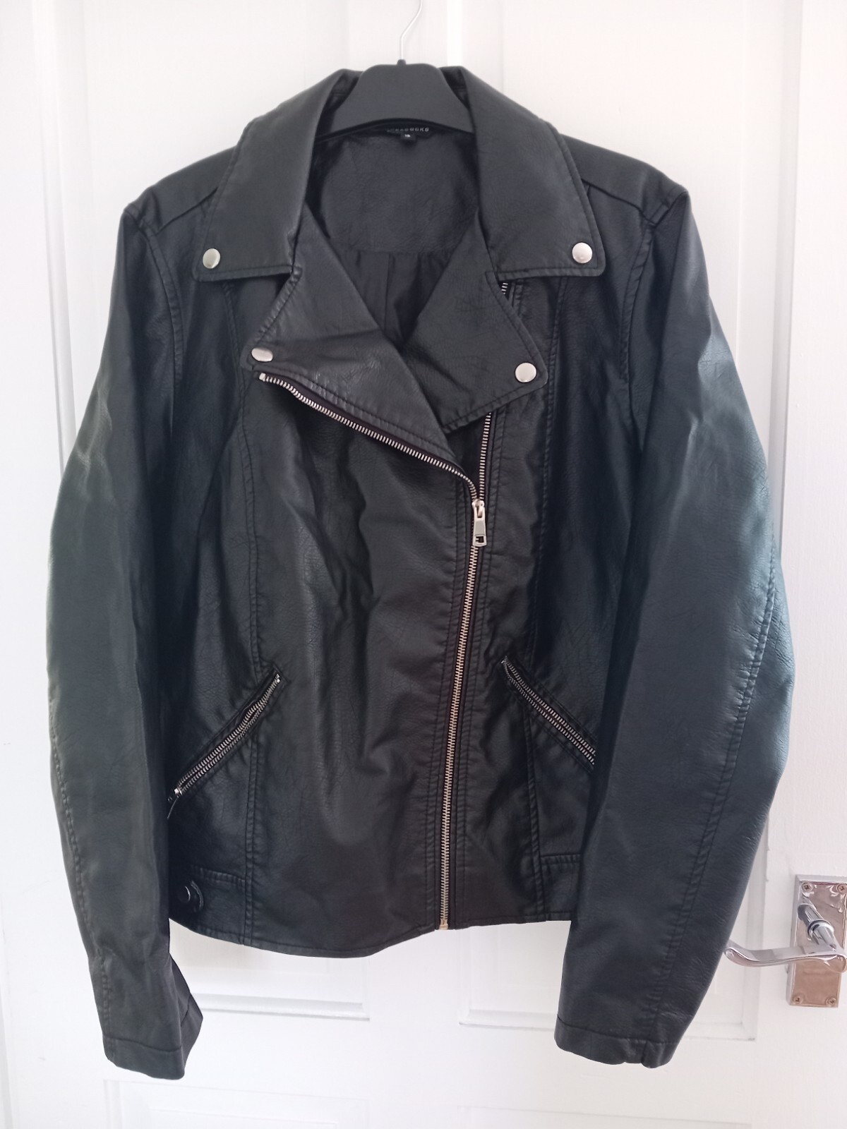 Womens Black Faux Leather Jacket Size 16/18 eBay