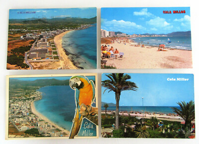 4 x CALA MILLOR Mallorca Spanien Lot Ansichtskarten frankiert mit ESPANA Marken