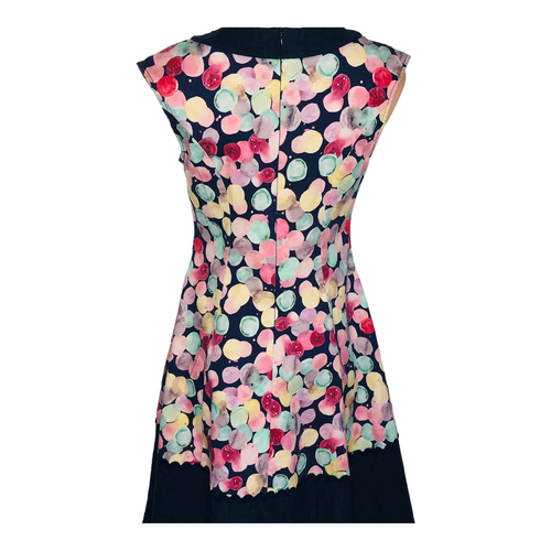 Maiocchi Dress Size AU 8 Fit & Flare Colourful Bubbles Denim Trim Stretch Retro - Picture 8 of 19