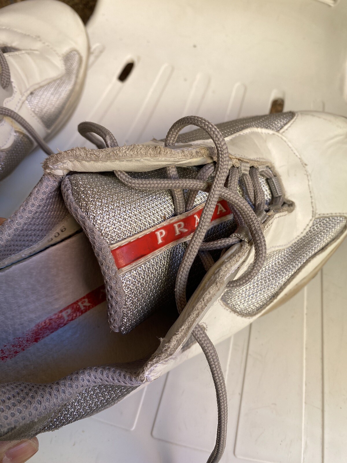 Prada Unisex Americas Cup Sneakers Size 6/39 White Leather Low Top