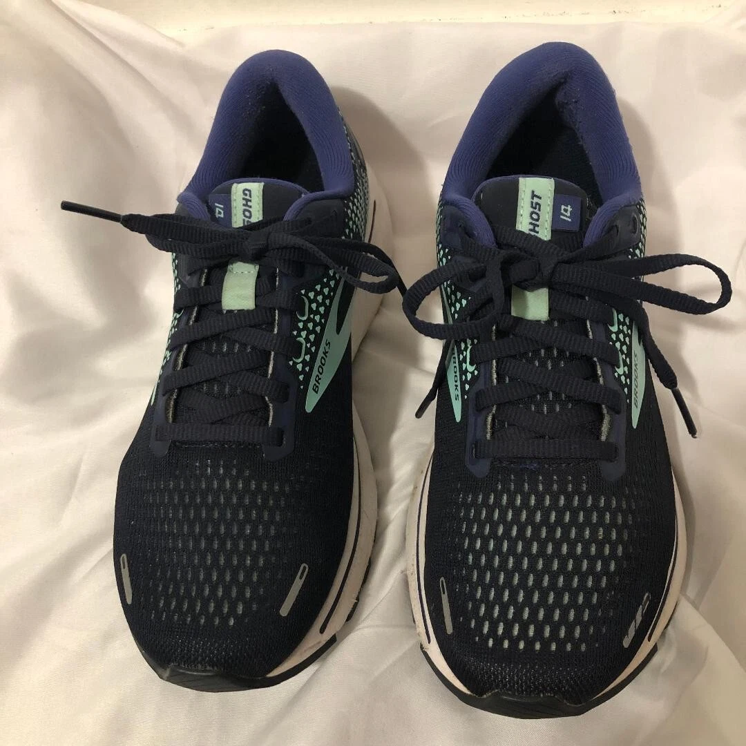 Brooks Ghost 14 Womens Blue Green Athletic Running Shoes Size 7W wide