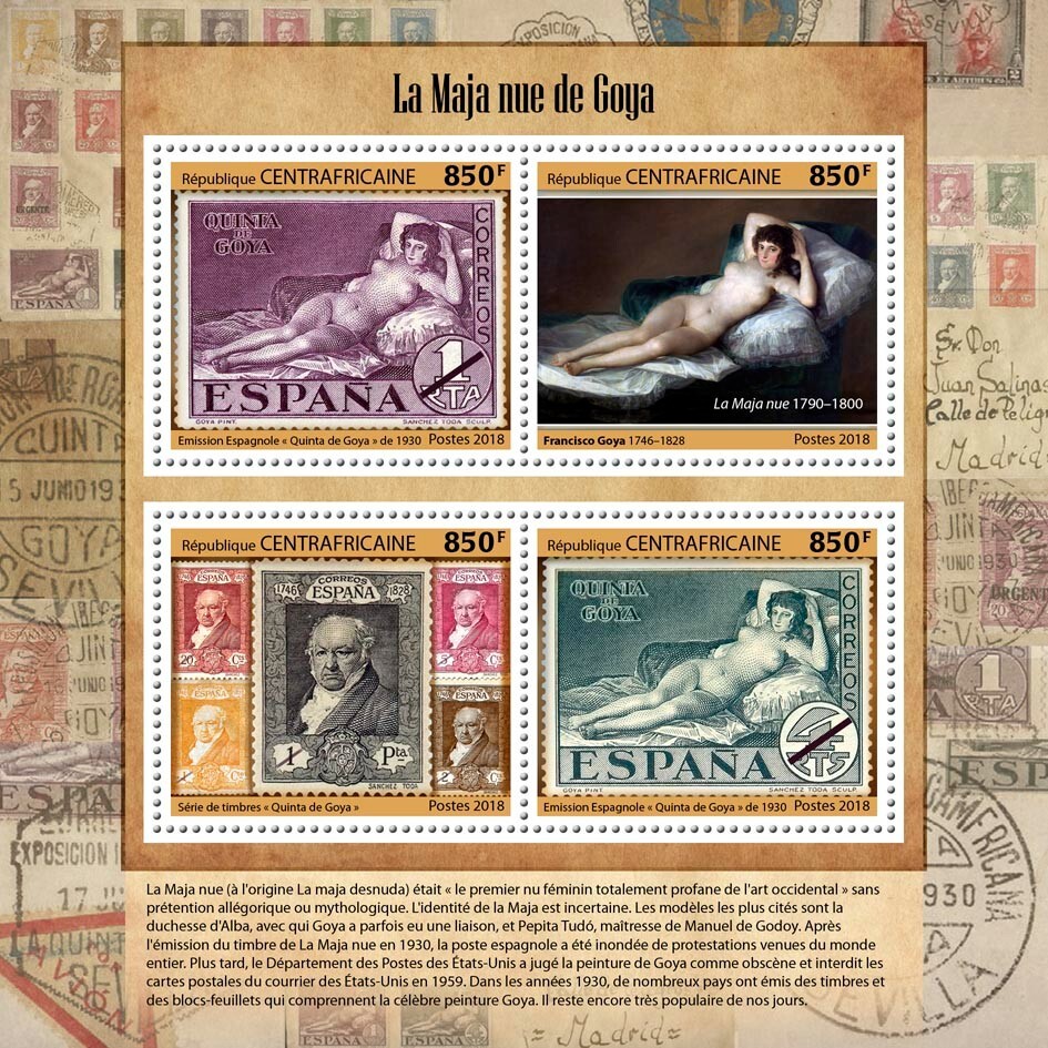 Naked Maja of Francisco Goya Painting Art MNH Stamps 2018 Central