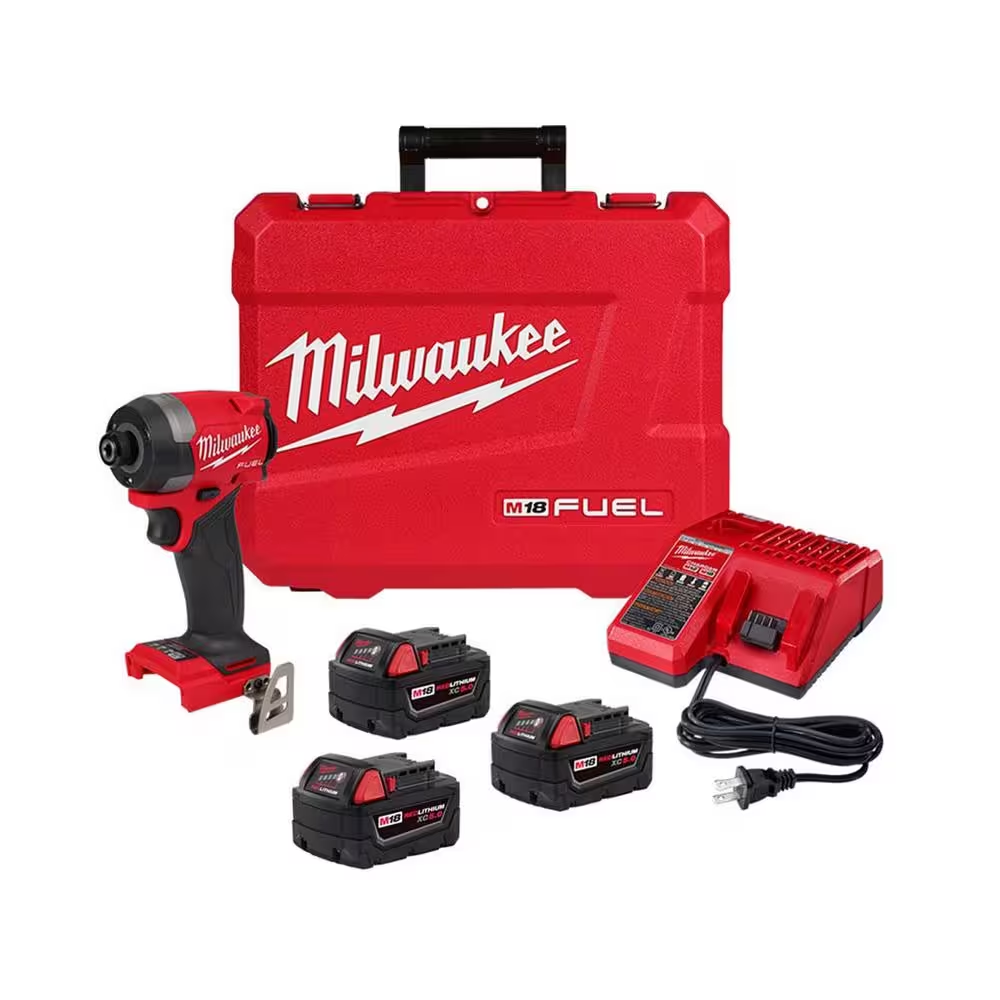 M18 Fuel 18V Brushless Cordless 1/4 Hex Impact Driver Kit with 3 Batteries