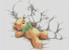 New Baby - Baby and Teddy Green Bow Counted Cross Stitch Chart No. 5-130