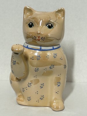 Vintage Maneki Neko Glückskatze Teekanne Porzellan handbemalt Glanzgeschirr.