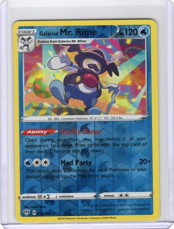 Pokemon TCG Galarian Mr Rime Reverse Holo Rare #36 Darkness Ablaze 2020