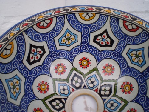 HAND PAINTED CERAMIC HAND WASH BASIN * FES POTTERY 30 cm Multi Colour - Picture 5 of 5