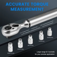 1/2" 3/8" Drive Digital Torque Wrench 10-200N.m/7.4-147.6ft-lb Reversible Set