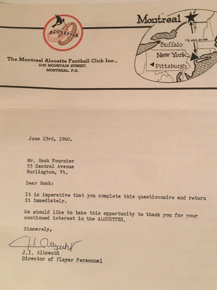 1960 Montreal Alouettes CFL Canadian Football League 4 Page Player Questionnaire - Image 3 of 4