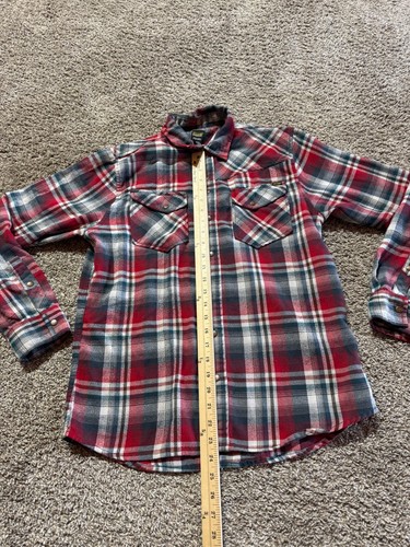 Volcom Workwear Mens Flannel Shirt Metal Snap Size Medium Plaid Red Long Sleeve - Picture 5 of 8