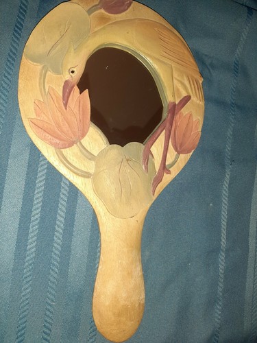 Specchio a mano, legno intagliato, tropicale, vintage, usato in ottime condizioni - Foto 7 di 9