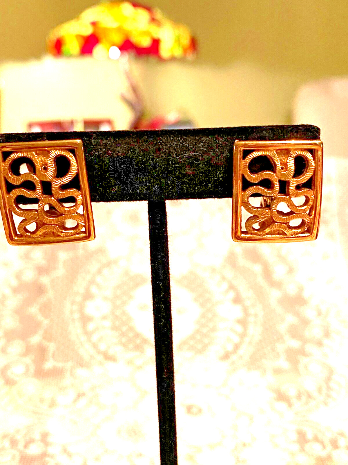 Monet Rectangular Clip Earrings - Gold Tone - image 1