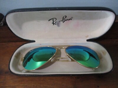 RAY BAN AVIATOR GREEN MERCURY GLASSES IN ORIGINAL CASE MIRRORED GOLD FRAME 