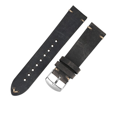 20mm Handgefertigtes  Echt Leder Uhrenarmband schwarz -vintage  (h025)