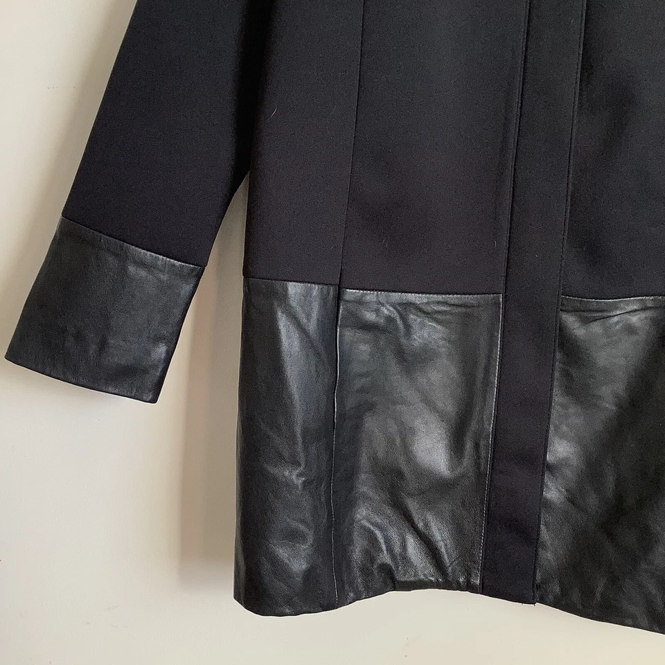 Blazer halógeno negro 100 % cuero panel cremallera completa mujer talla pequeña nuevo sin etiquetas Foto 4 de 4