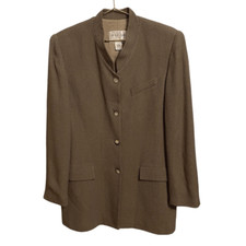 Oscar de la Renta Vintage Brown Textured Stand Collar Longline Blazer Size 10