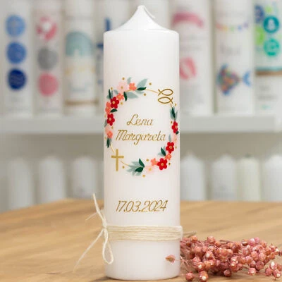 meinkerzenshop® Taufkerze ELISA wachsverziert und personalisiert, Mädchen