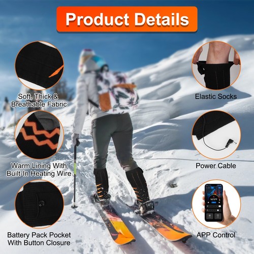 Electric Heated Socks Rechargeable 2PCS 5000mAh Battery Foot Warmer APP Control - Picture 7 of 23