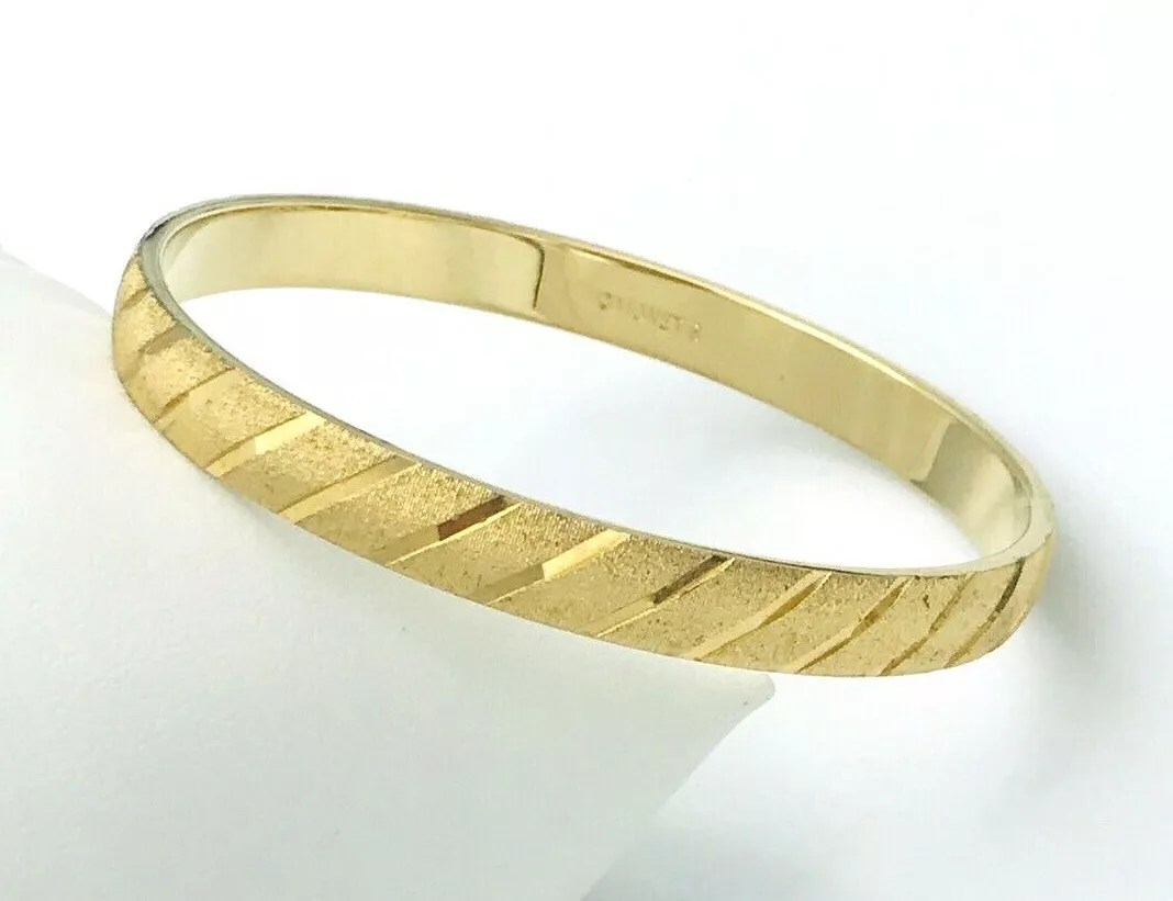 Vintage Gold Tone Signed MONET S Diamond Cut Bangle Bracelet Size Small