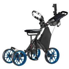 CaddyTek CaddyCruiser ONE Pro Folding 4 Wheel Golf Buggy Blue + Removable Seat