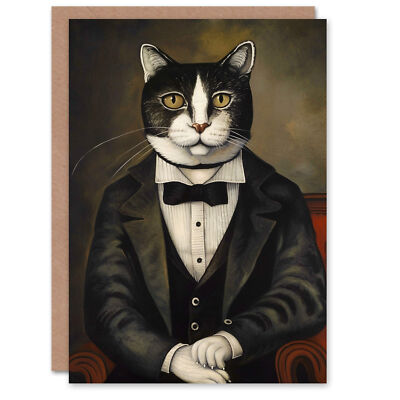Fliege Smoking Katzenliebhaber Gentleman Haustier Portrait Geburtstagskarte