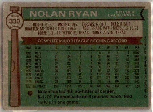 Nolan Ryan HOF 1972-80 NY Mets-CA Angels-Hou Astros-Texas Rangers- 141 Available - Picture 78 of 292