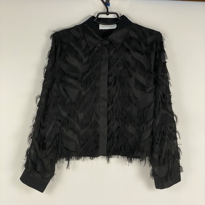 Y2K Avant Garde Fur Faux Blouse Shirt Button Up Mesh