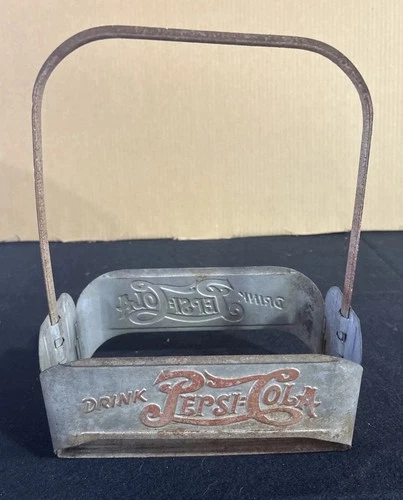 Vintage Pepsi-Cola Metal Bottle Carrier With Handle Pepsi Soda Pop Coke Collect