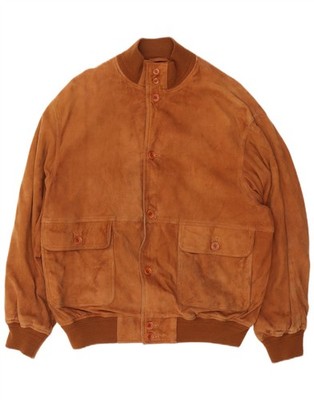 L.LAMBERTAZZI Mens Suede Bomber Jacket IT 50 Large Brown Leather TJ01