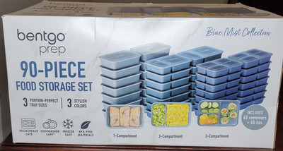 Bentgo 90 Piece Meal Prep Set, Blue Mist Food Storage Set Freeze/Heat/Clean New