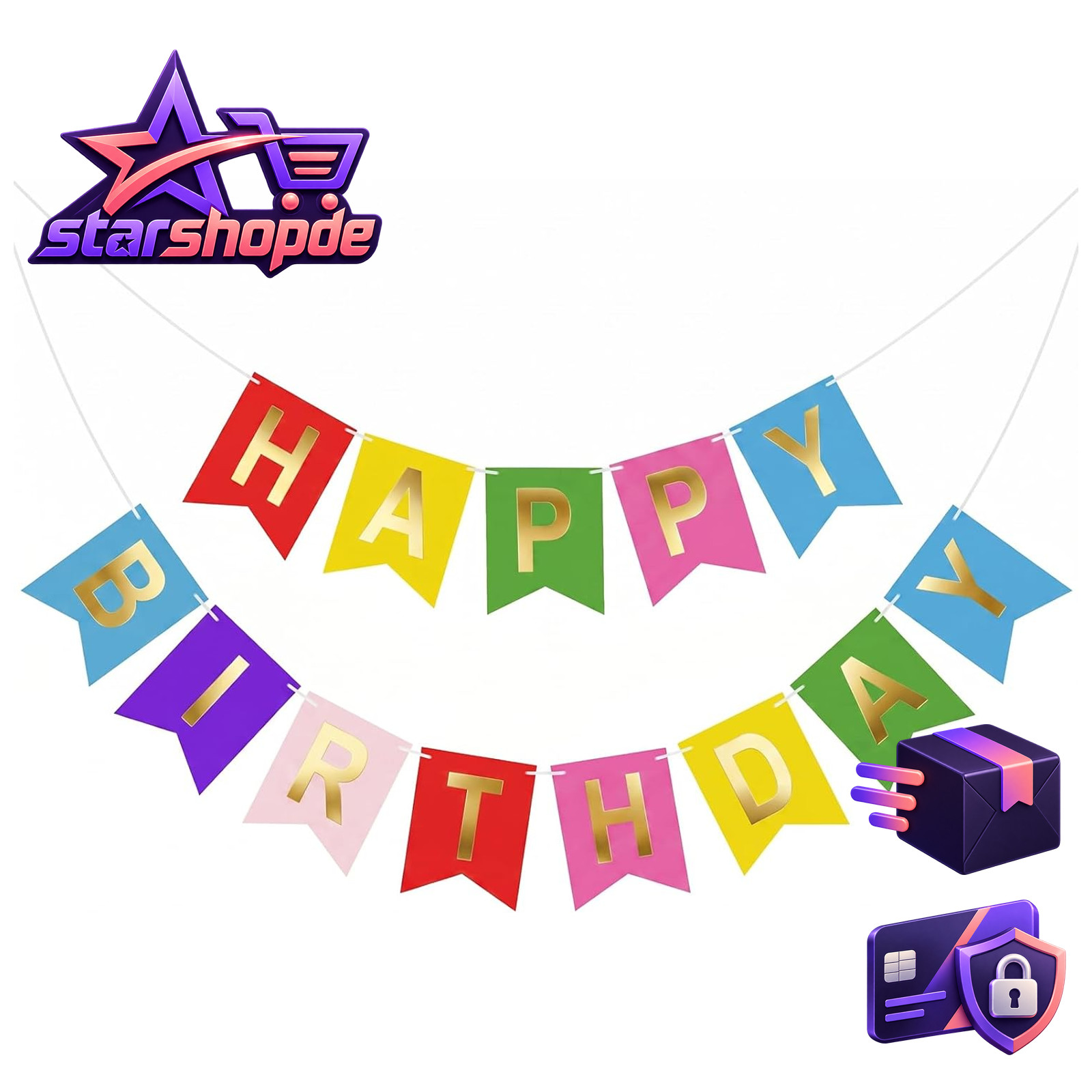 Happy Birthday Girlande Bunt Vorgefädelt Papierbanner Dekoration Party