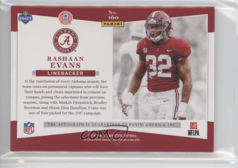 2018 Panini Majestic Signatures /299 Rashaan Evans #160 Rookie Auto RC - Image 2 of 2