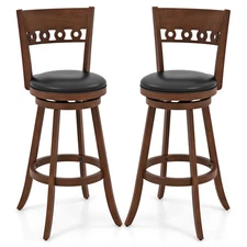 2PCS 30.5" Bar Height Chairs Swivel Bar Stools  w/ Rubber Wood Frame