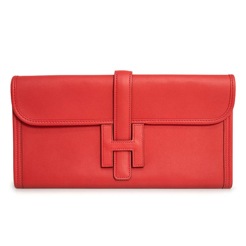 Hermes Jigé Élan 29 Vermilion Red T Stamp Second Clutch Swift Leather #BCB674