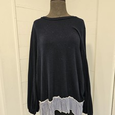 Chic Navy Women's Sweatshirt with Striped Hem Large