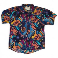 80s Vintage Frank Western Button Up Aztec Mens Shirt Medium Geometric USA Made