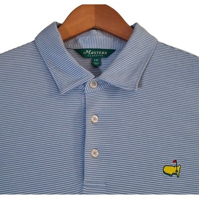 Masters Classics Polo Shirt Mens Large Blue White Striped Pima Cotton Blend Golf