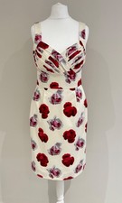 Hobbs Invitation Dress Size 10 Lime Ivory with Red & Grey Rose Print Knee Length