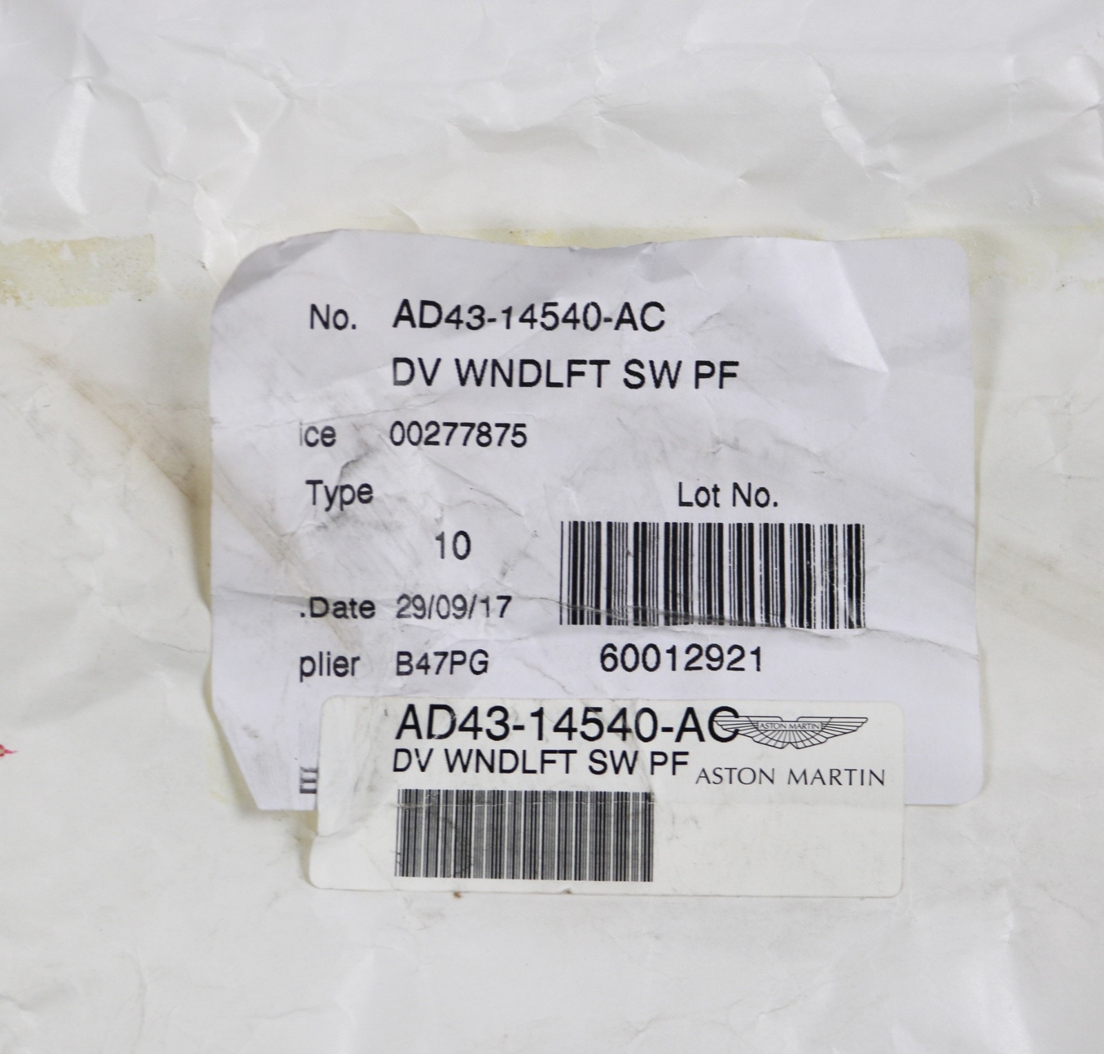 AD4314540AC OEM ASTON MARTIN DRIVER SIDE WINDOW MIRROR SWITCH NEW