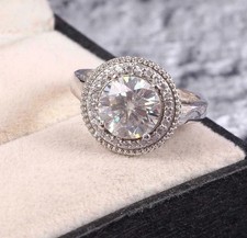 Art Deco Style Round Cut Lab Created Diamond Engagement 14K White Gold FN Ring