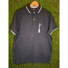 Tommy Hilfiger Men's Performance Polo Shirt Navy Blue Striped Collar Size M NWT
