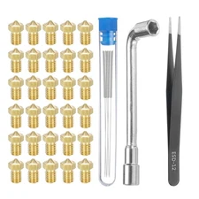 3D Nozzles Kit, 30pcs 3D Printer Brass Nozzles 0.2mm, 5pcs Cleaning Needles